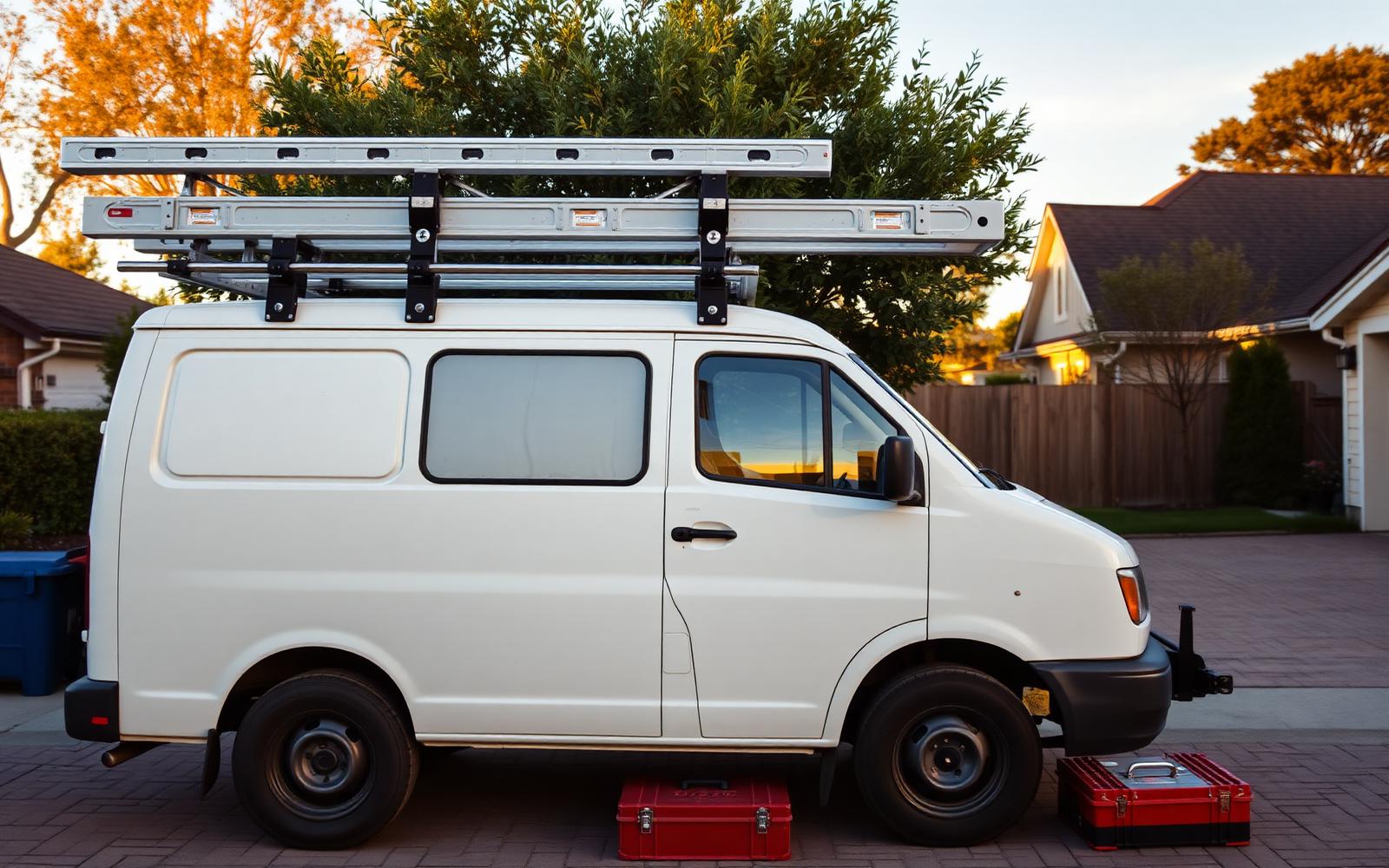 Home services van and technician preparing for a scheduled job
